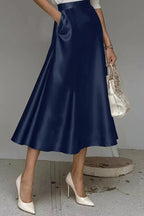 Satin A-Line Midi Skirt - Qu!rk Boutique