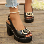 Peep Toe Block Heels Sandals - Qu!rk Boutique