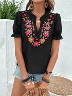 Floral Embroidered Puff Sleeve Blouse - Qu!rk Boutique