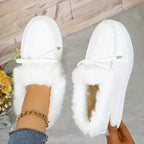 Bow Furry Round Toe Flat Slip-Ons - Qu!rk Boutique