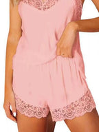 Lace Trim Cami and Shorts Lounge Set - Qu!rk Boutique