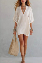 Notched Half Sleeve Mini Dress - Qu!rk Boutique