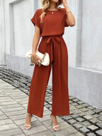 Tie Waist Wide Leg Jumpsuit - Qu!rk Boutique