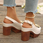 Peep Toe Block Heels Sandals - Qu!rk Boutique