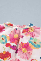 Floral Print Ruched Short Sleeve Blouse - Qu!rk Boutique