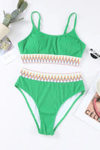 Textured Contrast Banding Bikini High Waist 2pcs Swimsuit - Qu!rk Boutique