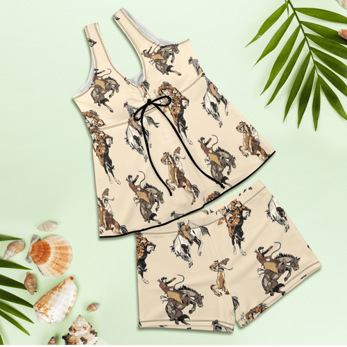 Baha Ranch Vintage Cowgirl Tankini & Boy Shorts Swim Set - Qu!rk Boutique