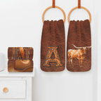 Monogrammed Initial Western Leather Look Saddle Longhorn Cowboy Cowgirl Kitchen Dish Towels Made in America - Qu!rk Boutique