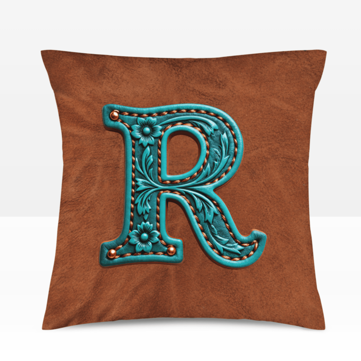 Baha Ranch Velvety Soft Western Tooled Initial Personalized Pillow Cover Made in America - Qu!rk Boutique