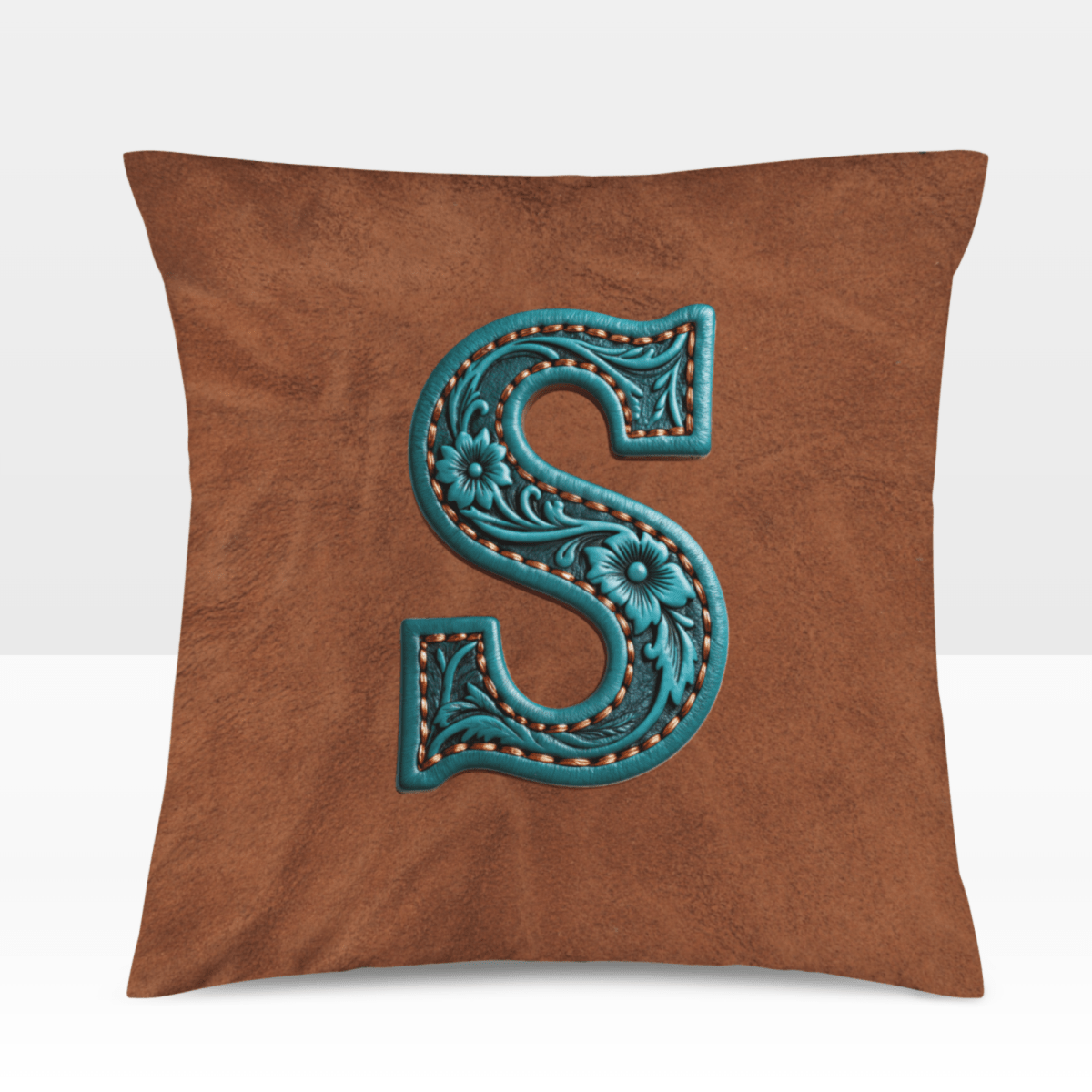 Baha Ranch Velvety Soft Western Tooled Initial Personalized Pillow Cover Made in America - Qu!rk Boutique