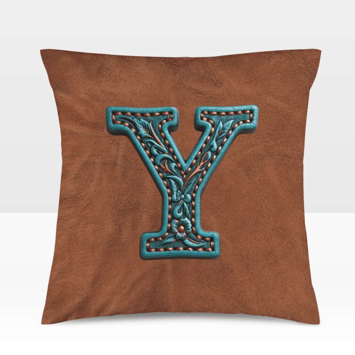 Baha Ranch Velvety Soft Western Tooled Initial Personalized Pillow Cover Made in America - Qu!rk Boutique