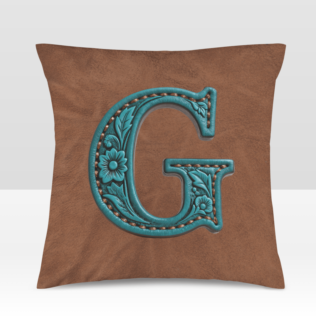 Baha Ranch Velvety Soft Western Tooled Initial Personalized Pillow Cover Made in America - Qu!rk Boutique