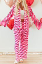 Checkerboard Print Long Sleeve Top and Pants Set - Qu!rk Boutique