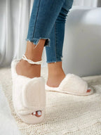 💙 Fuzzy Open Toe Flats Slippers - Qu!rk Boutique