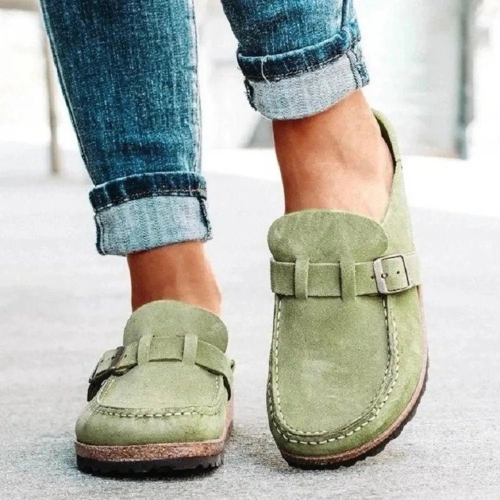 Round Toe Low Heel Buckle Loafers - Qu!rk Boutique