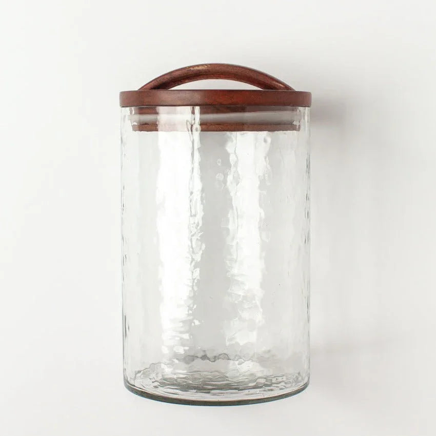 Handcrafted glass jar with wooden lid, sustainable storage from Qu!rk Boutique