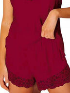 Lace Trim Cami and Shorts Lounge Set - Qu!rk Boutique
