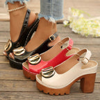 Peep Toe Block Heels Sandals - Qu!rk Boutique