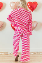 Checkerboard Print Long Sleeve Top and Pants Set - Qu!rk Boutique
