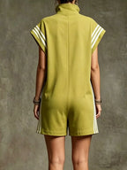 Striped Zip Front Short Sleeve Romper - Qu!rk Boutique