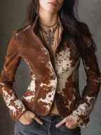 Cow Print Button Up Jacket - Qu!rk Boutique