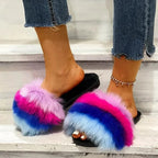 💙 Fuzzy Open Toe Flats - Qu!rk Boutique