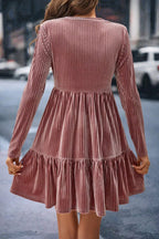 Velvet Rose, Long Sleeve, Tiered, Ribbed Dress - Qu!rk Boutique
