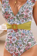 Ruffled Plunge Floral One-Piece Swimwear - Qu!rk Boutique
