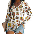 Baha Ranch Vintage Cowgirl Collage Western Print Long Sleeve Top - Qu!rk Boutique