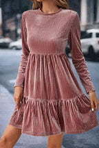 Velvet Rose, Long Sleeve, Tiered, Ribbed Dress - Qu!rk Boutique