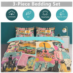 Baha Ranch Retro Pop Western 3-Piece Bedding Set (1 Duvet Cover + 2 Pillow Shams) – 102"×90" - Qu!rk Boutique