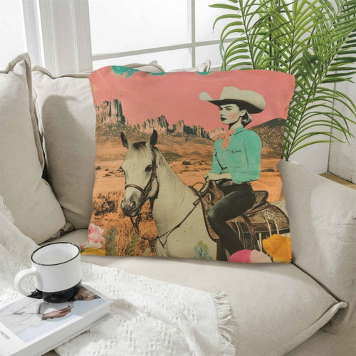 Baha Ranch Retro Pop Western Ride Cowgirl Pillow Case Made in America - Qu!rk Boutique