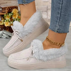 Bow Furry Round Toe Flat Slip-Ons - Qu!rk Boutique