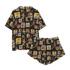 Baha Ranch Vintage Cowgirl Collage Western Ruffle Satin Pajama Set - Qu!rk Boutique