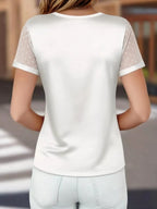 Satin V-Neck Sheer Short Sleeve Top - Qu!rk Boutique