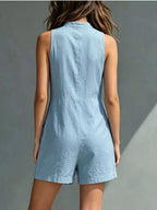 Full Size Sleeveless Button-Front Romper with Pockets Plus Size - Qu!rk Boutique