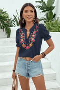Floral Embroidered Puff Sleeve Blouse - Qu!rk Boutique