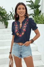Floral Embroidered Puff Sleeve Blouse - Qu!rk Boutique