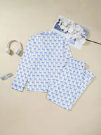 Bow Print Long Sleeve Shirt and Pants Pajama Set - Qu!rk Boutique