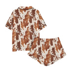 Baha Ranch Cow Hide Print Western Cowgirl Satin Pajama Set - Qu!rk Boutique