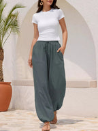 Casual Loose Fit Drawstring Waist Harem Joggers - Qu!rk Boutique