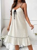 Full Size Tiered Ruffled Lounge Dress with Contrast Trim Plus Size - Qu!rk Boutique