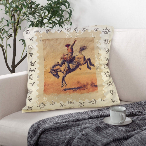 Baha Ranch Vintage Rodeo Stamp Throw Pillow Made in America - Qu!rk Boutique