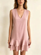 Full Size Sleeveless V-Neck Tiered Ruffle Mini Dress Plus Size - Qu!rk Boutique