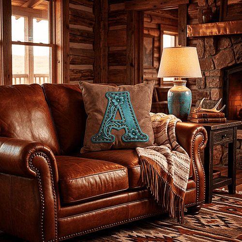 Baha Ranch Velvety Soft Western Tooled Initial Personalized Pillow Cover Made in America - Qu!rk Boutique