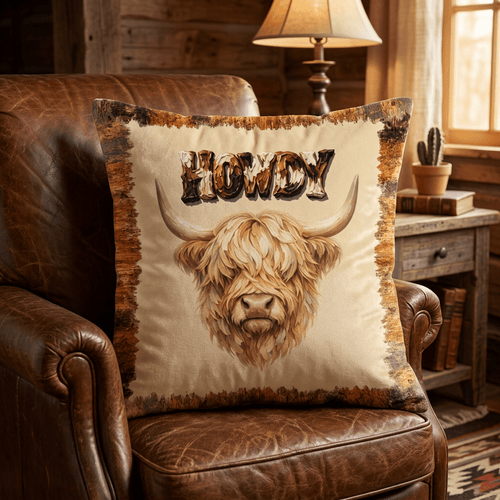 Baha Ranch Velvety Soft Howdy Highland Pillow Cover Made in America - Qu!rk Boutique