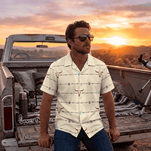 Baha Ranch Barbwire Aztec Hawaiian Shirt Made in America - Qu!rk Boutique