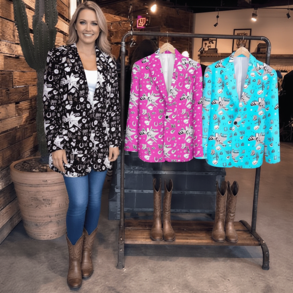 Baha Ranch Hot Pink YEEHAW Rhinestone Cowgirl Blazer