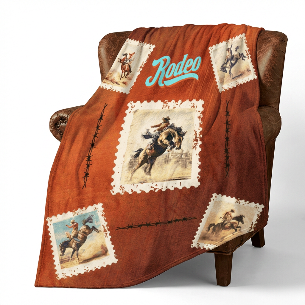 Old Rodeo Western Throw Blanket 60" x 80" Ultra Soft Made in America