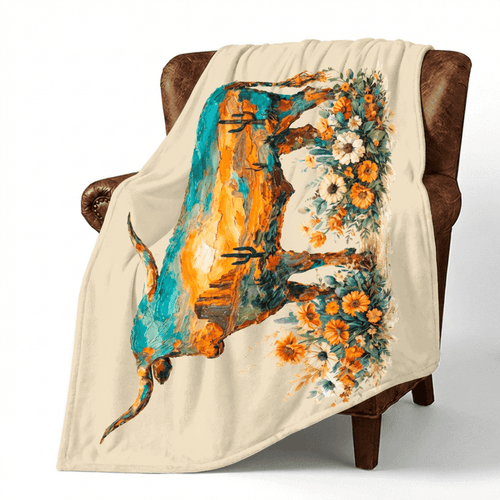 Baha Ranch Painted Longhorn Throw Blanket 60" x 80" Made in America - Qu!rk Boutique